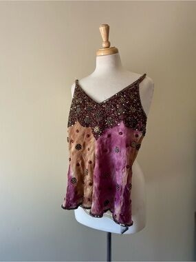 Made in India 100% Silk Hand Beaded Ombré Cami | Boutique NWOT